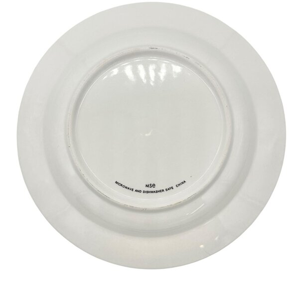 MSE Set Of 5 Lunch Plates 9 inch White With Green Trim Purple Floral Design - Picture 5 of 8